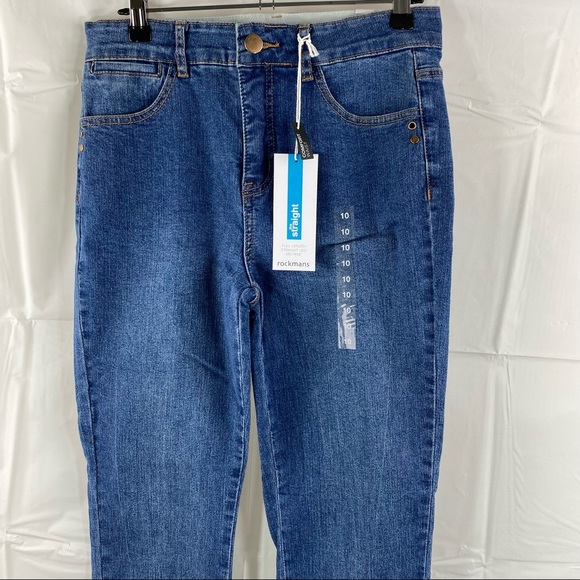 Women's Rockmans Blue Mid Wash Full Length Comfort Waist Short Jeans Size 10 - Picture 3 of 11